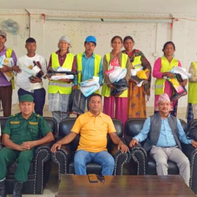 Youth from BAS Nepal distributed hygiene kits to sanitation workers in Kohalpur.
